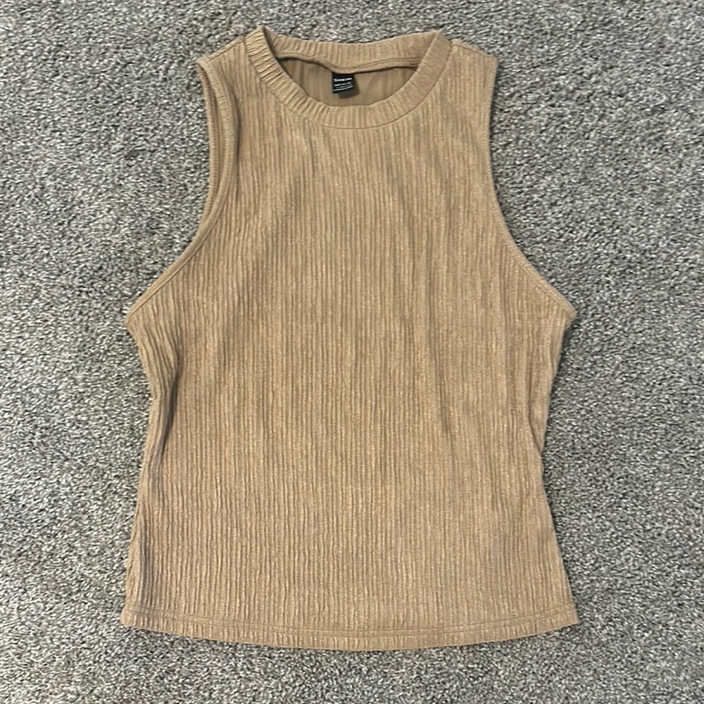 SHEIN Tan Ribbed Fitted Tank Top